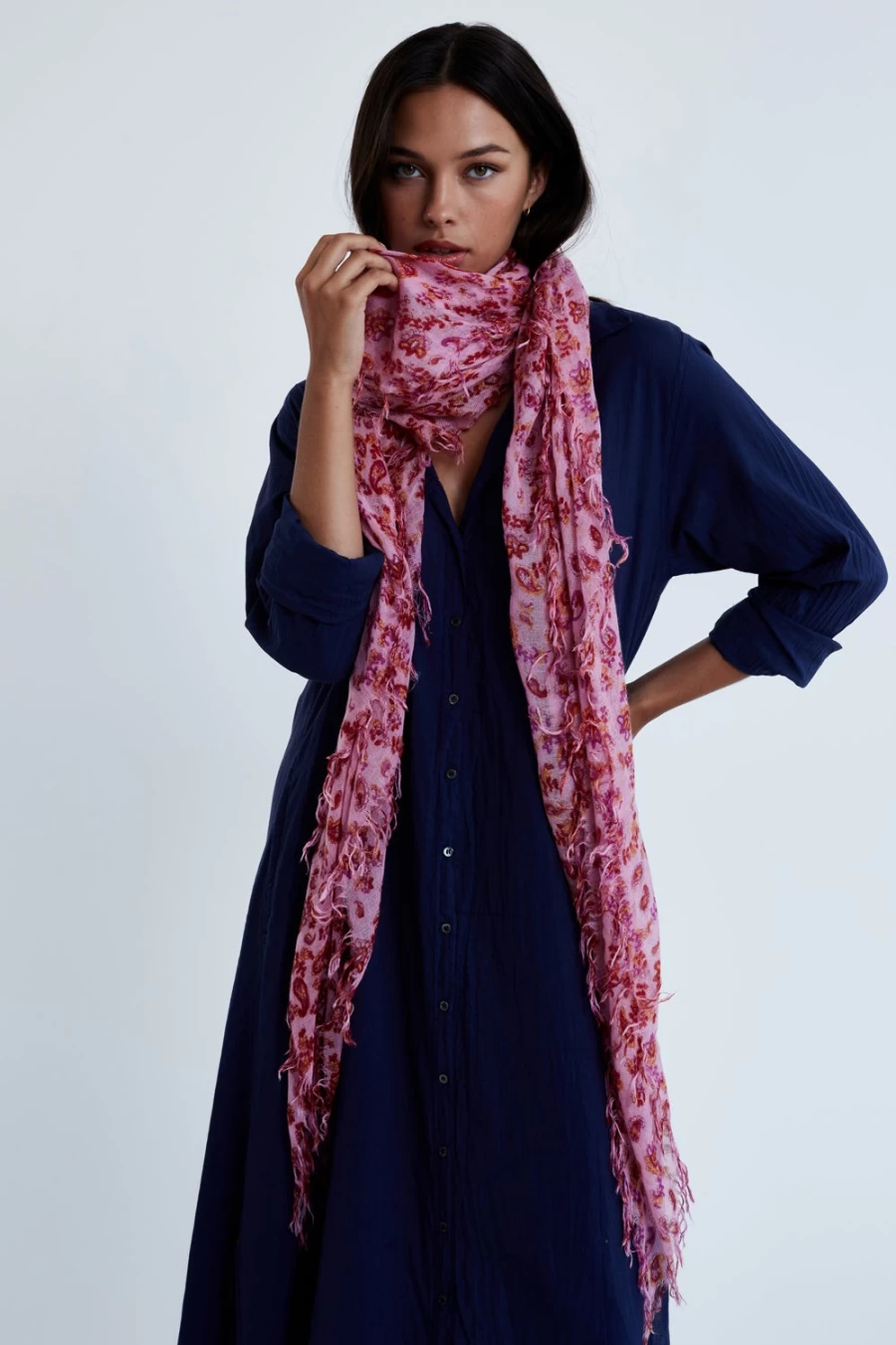 Chan Luu Women's Fuchsia Pink Paisley Cashmere Silk Scarf Wrap Shawl