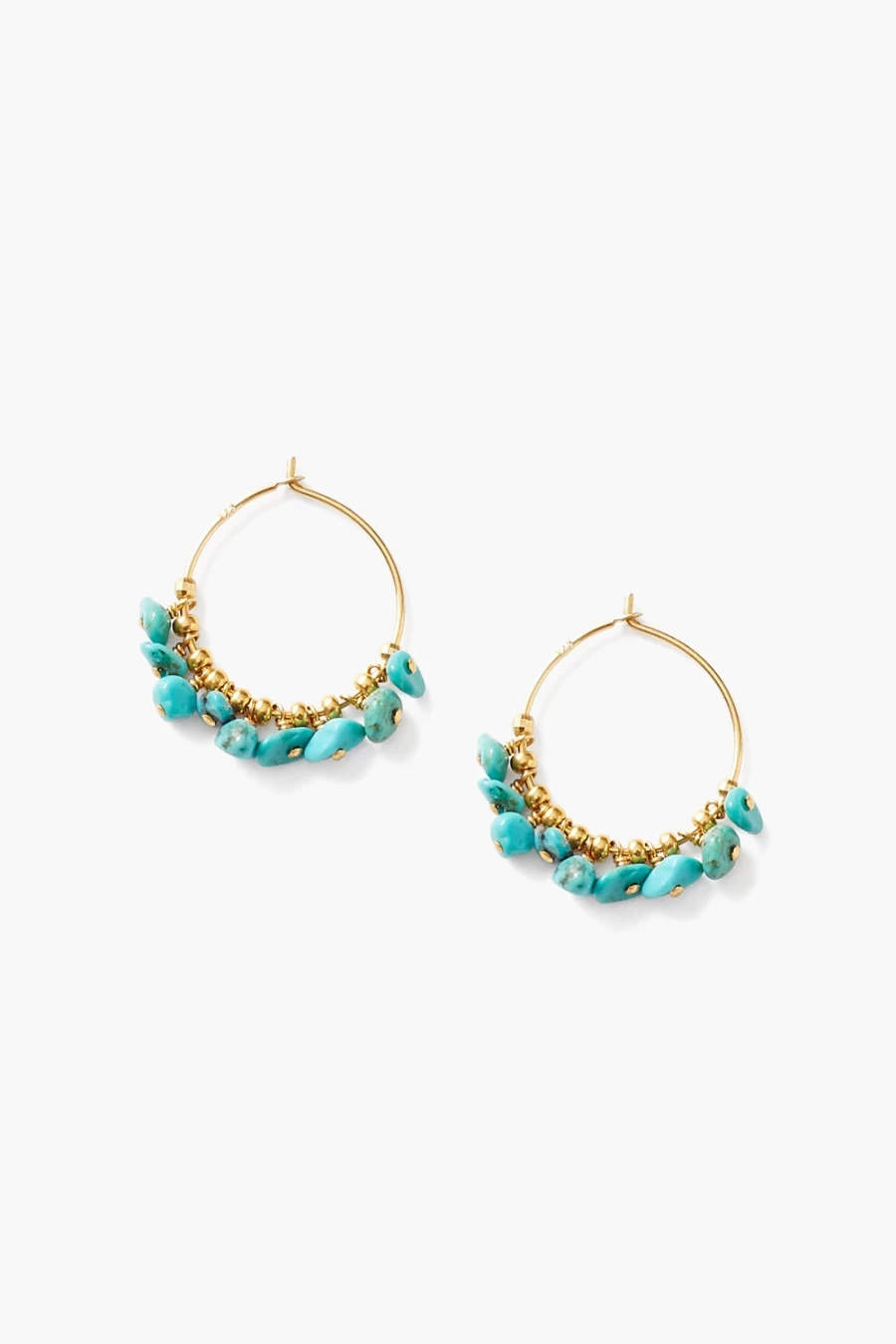 Chan Luu Turquoise and Gold Heishi Hoop Earrings for Women