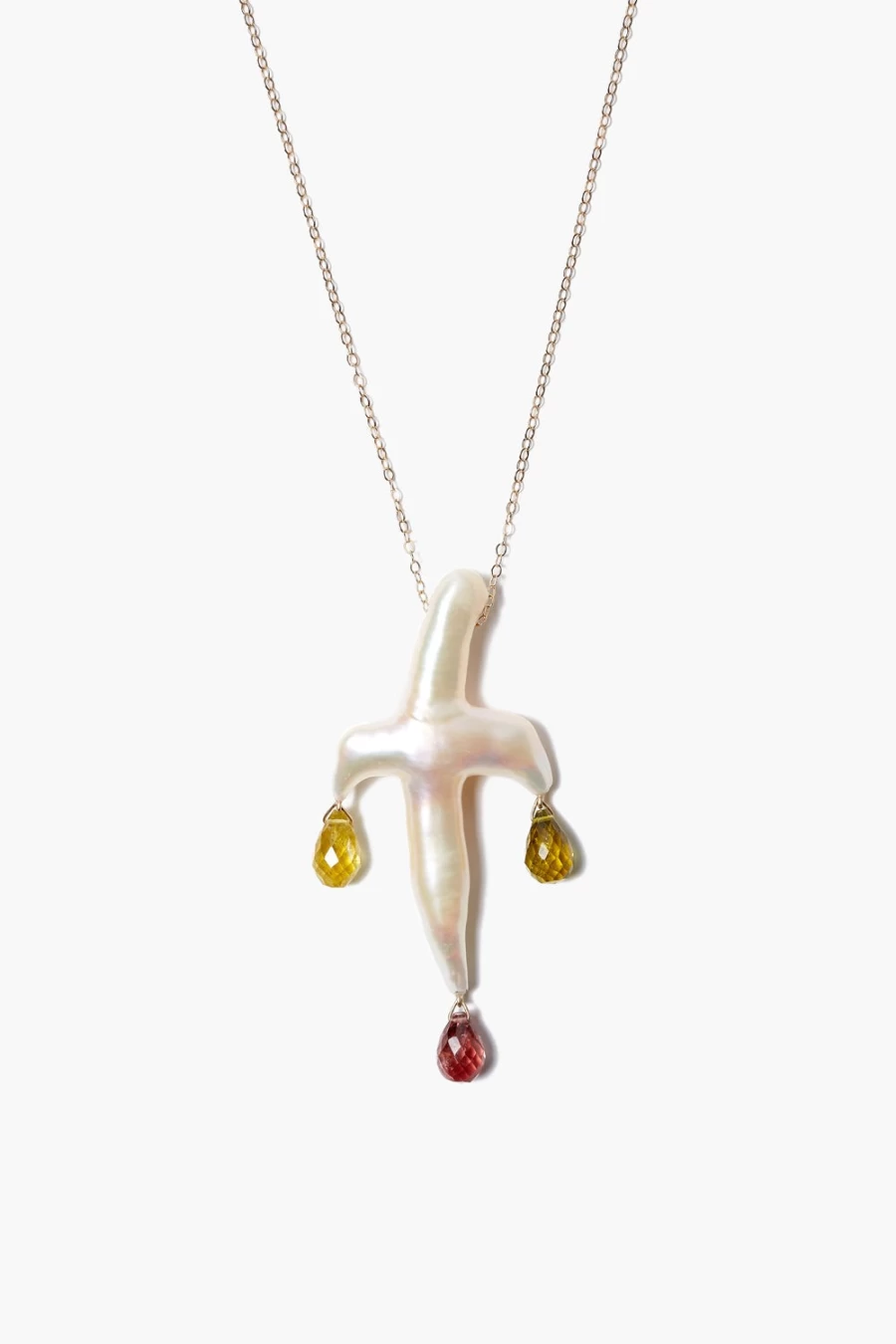 "Chan Luu Women's 14K Gold Biwa Pearl & Garnet Cross Pendant Necklace"
