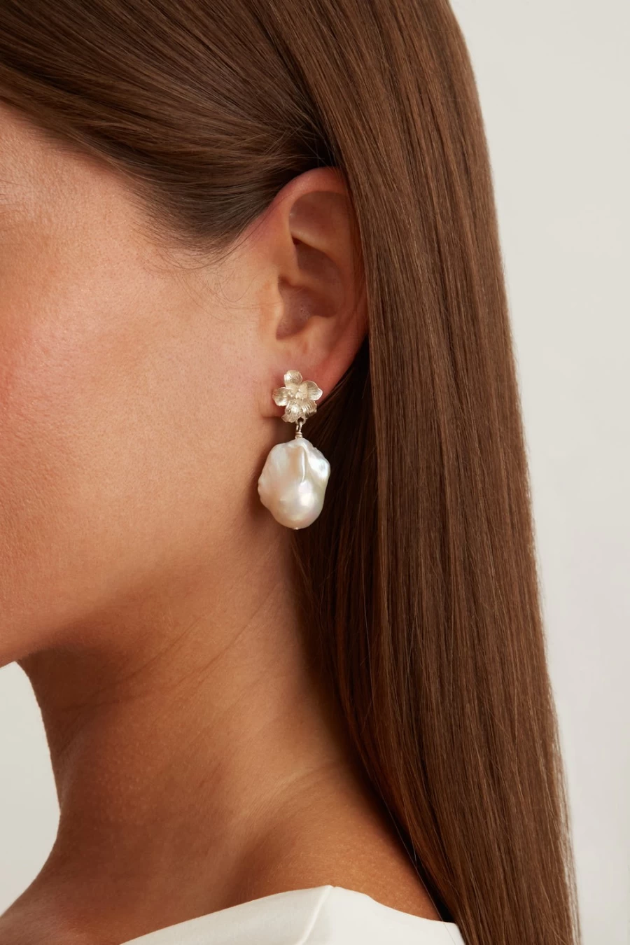 Chan Luu Sterling Silver Hibiscus Pearl Dangle Earrings for Women