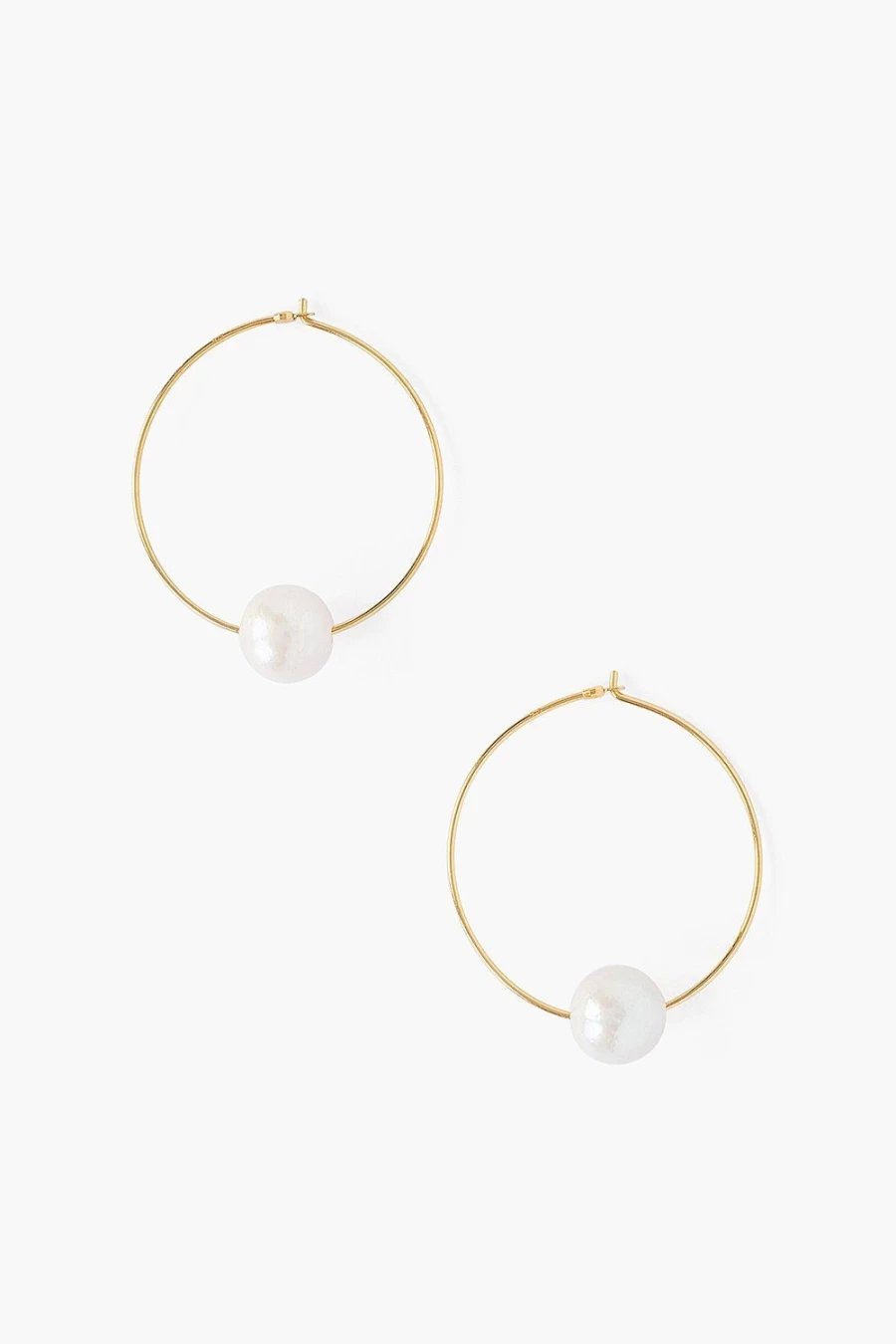 "Chan Luu Women's White Floating Pearl Gold Hoop Earrings – Elegant Pearl Dangle Hoops"