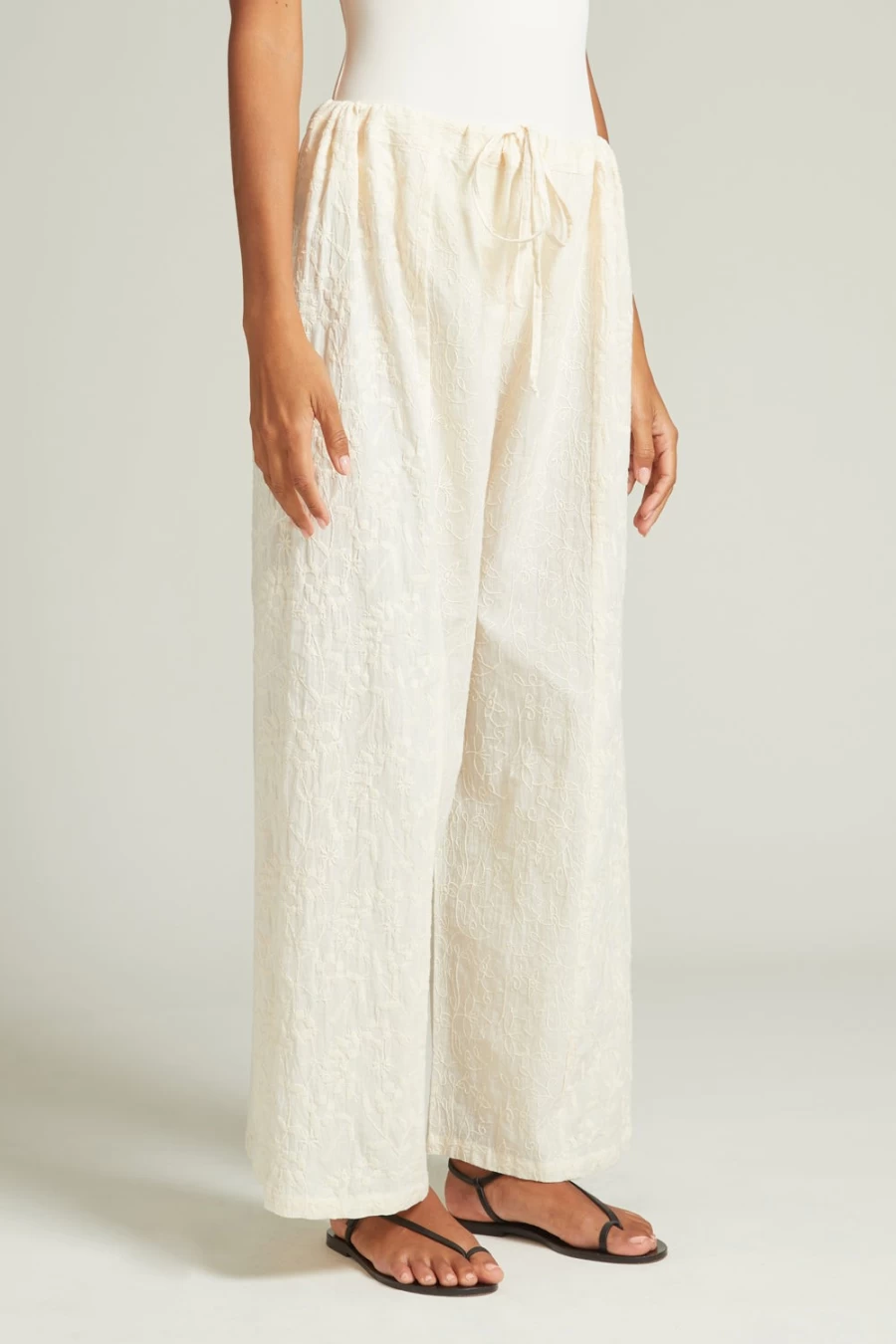 Chan Luu Women's Wisteria Embroidered Natural Linen Pants
