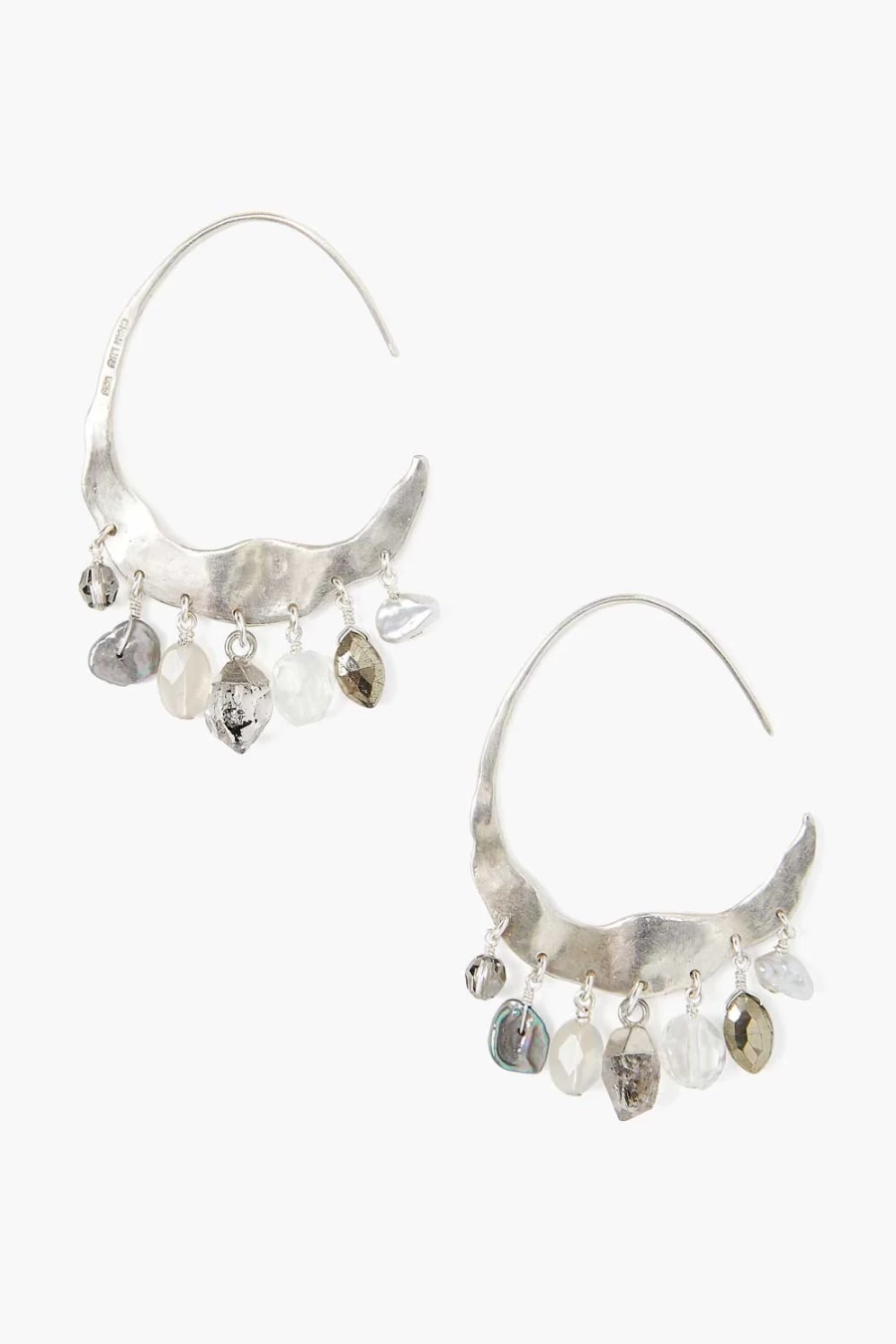 Chan Luu Women's Crescent Grey Pearl & Herkimer Diamond Silver Hoop Earrings
