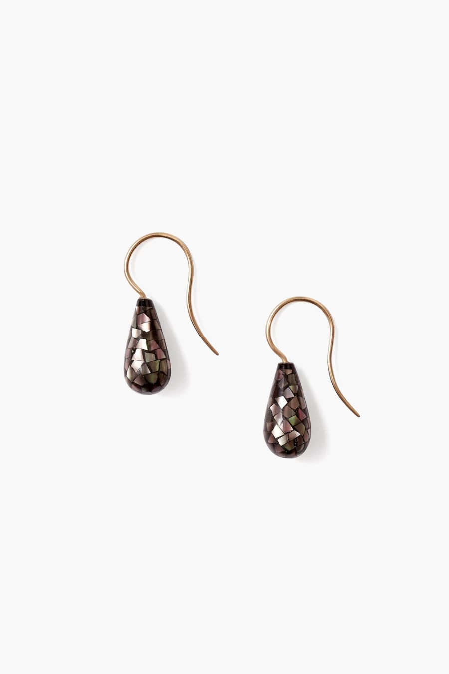 Chan Luu 14K Gold Black Mother of Pearl Mosaic Drop Earrings for Women
