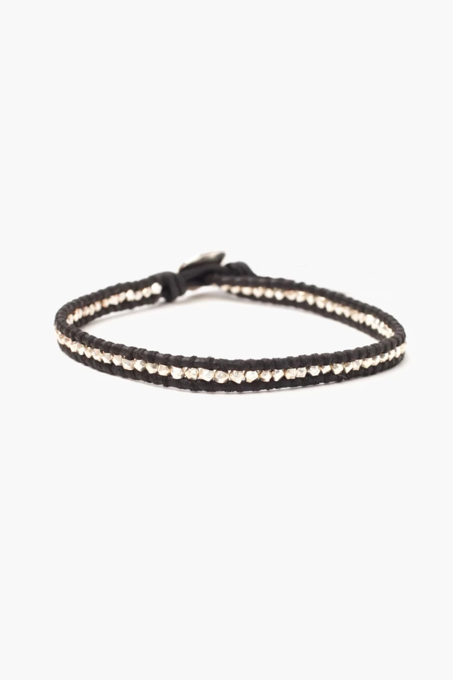 Chan Luu Women's Silver Wrap Bracelet on Natural Black Leather