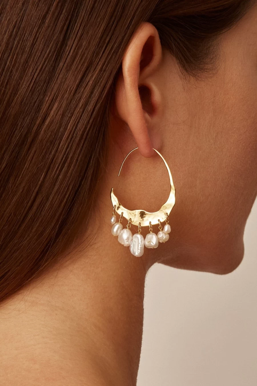 Chan Luu Women's Crescent White Pearl and Gold Hoop Earrings