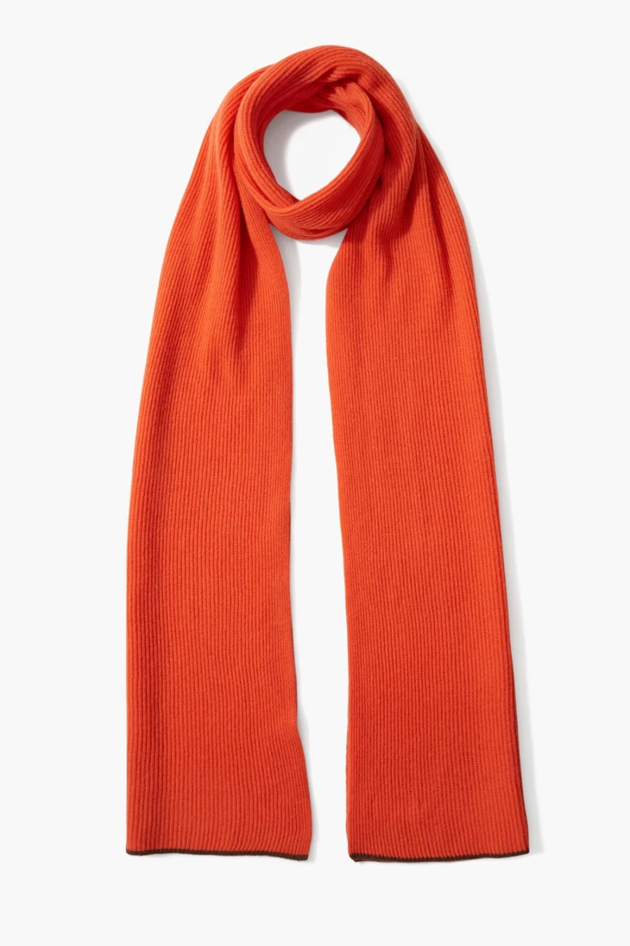 "Chan Luu Women's Tangerine & Brown Striped Cashmere Wool Scarf – Ribbed Knit Winter Wrap"